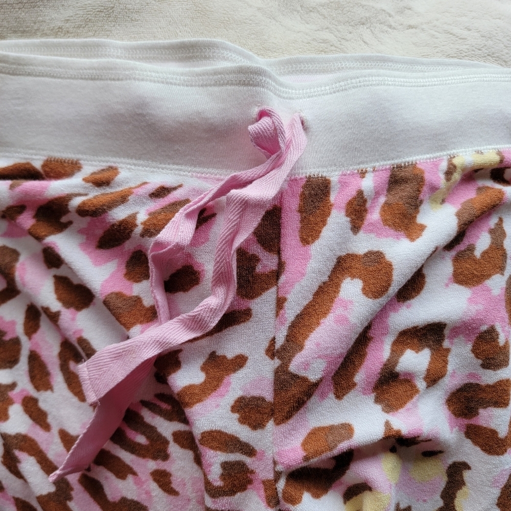 PJ Salvage Pink Leopard Print Bamboo Blend Terry Cloth Pants Beach Lounge Medium - Picture 9 of 12